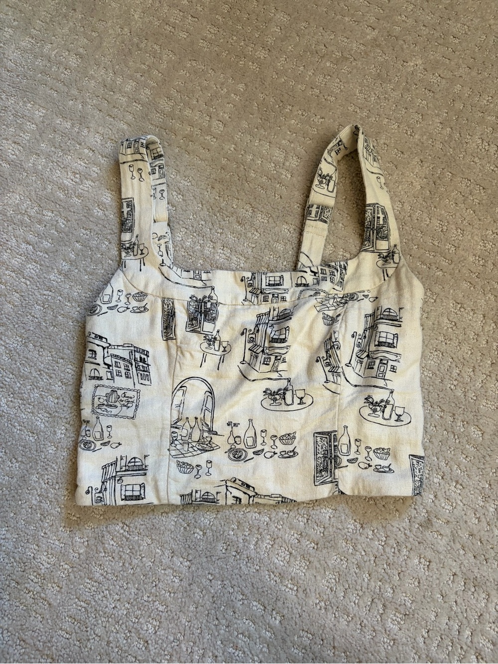 Abercrombie Cream Printed Linen-Blend Cropped Tank Top